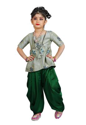 Kids Sea Green Top And Green Salwar Suit Dress For Girls 1