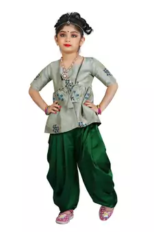 Kids Sea Green Top And Green Salwar Suit Dress For Girls