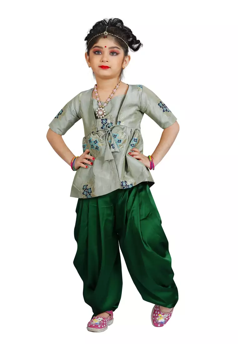 Kids Sea Green Top And Green Salwar Suit Dress For Girls