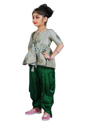 Kids Sea Green Top And Green Salwar Suit Dress For Girls 2