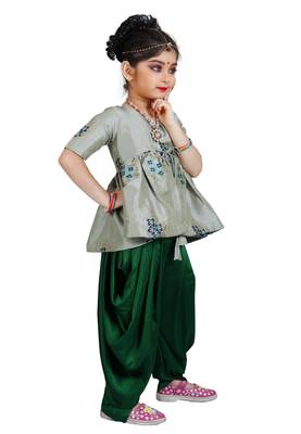 Kids Sea Green Top And Green Salwar Suit Dress For Girls 3