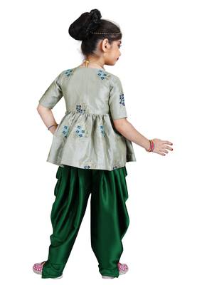 Kids Sea Green Top And Green Salwar Suit Dress For Girls 4