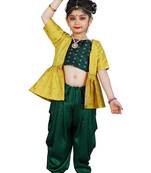 Kids Yellow Top And Green Patiala Salwar Suit Dress For Girls