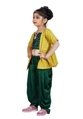 Kids Yellow Top And Green Patiala Salwar Suit Dress For Girls 2