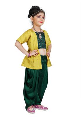 Kids Yellow Top And Green Patiala Salwar Suit Dress For Girls 3