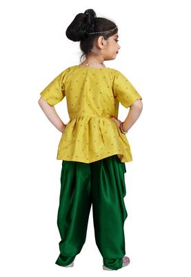 Kids Yellow Top And Green Patiala Salwar Suit Dress For Girls 4
