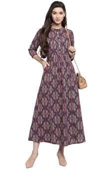 Indibelle Grey printed cotton long-dresses