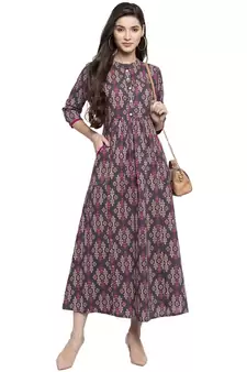 Indibelle Grey printed cotton long-dresses