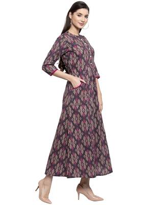 Grey printed cotton long-dresses 4