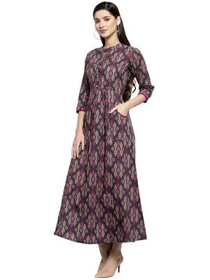 Grey printed cotton long-dresses 5