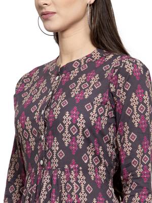 Grey printed cotton long-dresses 6
