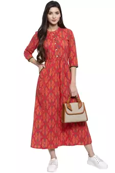 Multicolor printed cotton long-dresses