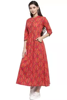 Multicolor printed cotton long-dresses