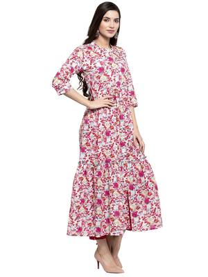 Pink printed cotton long-dresses 3
