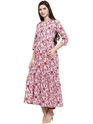 Pink printed cotton long-dresses 4