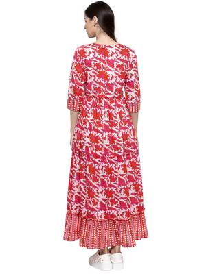Red printed cotton long-dresses 2