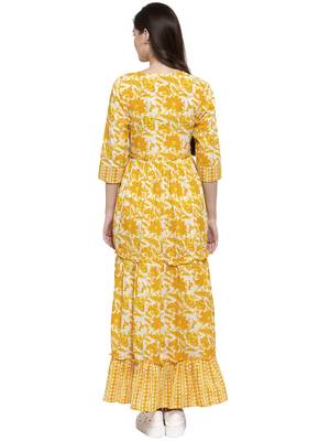 Yellow printed cotton long-dresses 2