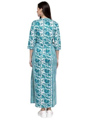 Turquoise printed cotton long-dresses 2