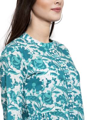 Turquoise printed cotton long-dresses 5