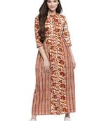 Indibelle Brown printed cotton long-dresses