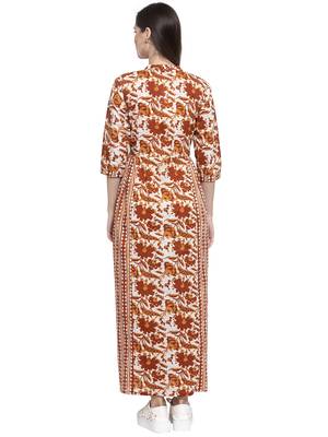 Indibelle Brown printed cotton long-dresses 2