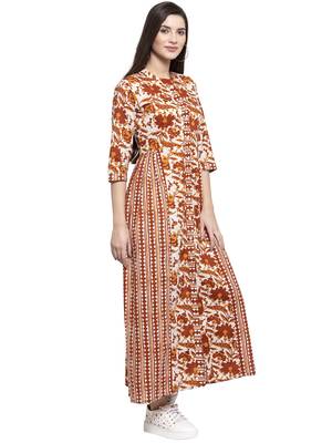 Indibelle Brown printed cotton long-dresses 3
