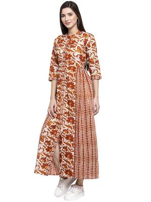 Indibelle Brown printed cotton long-dresses 4