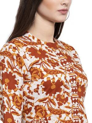 Indibelle Brown printed cotton long-dresses 5