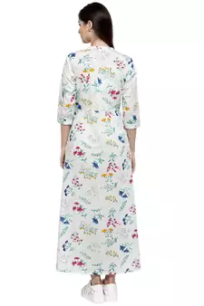 Green printed cotton long-dresses