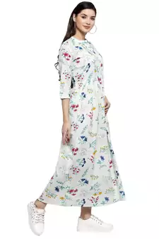 Green printed cotton long-dresses