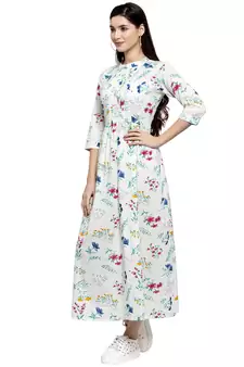 Green printed cotton long-dresses