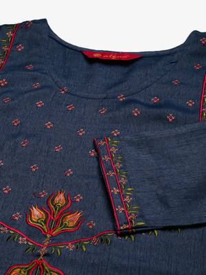 Navy-blue embroidered rayon ethnic-kurtis 2