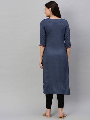 Navy-blue embroidered rayon ethnic-kurtis 3