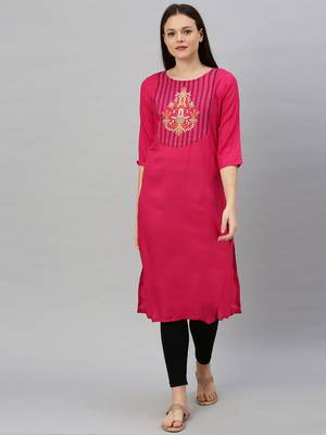 Pink embroidered rayon ethnic-kurtis 1