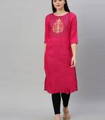 Pink embroidered rayon ethnic-kurtis