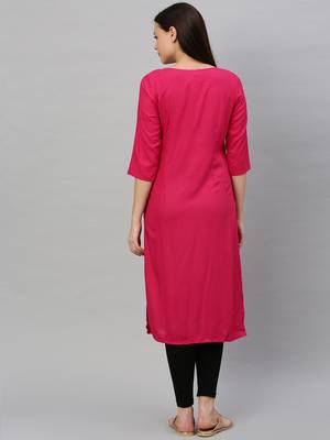 Pink embroidered rayon ethnic-kurtis 3