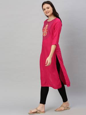 Pink embroidered rayon ethnic-kurtis 4