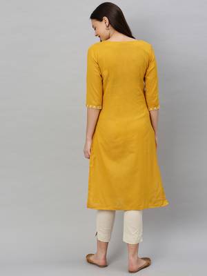 Mustard embroidered cotton ethnic-kurtis 3