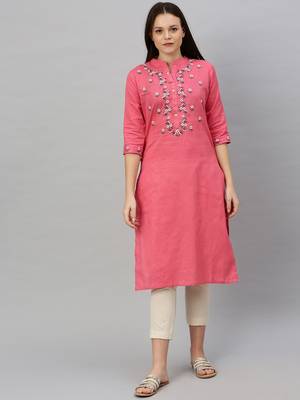 Coral embroidered cotton ethnic-kurtis 1