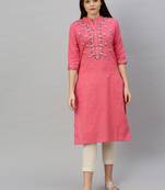 Coral embroidered cotton ethnic-kurtis