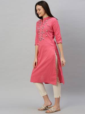 Coral embroidered cotton ethnic-kurtis 4