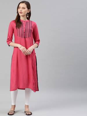 Pink embroidered viscose rayon ethnic-kurtis 1