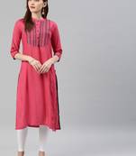 Pink embroidered viscose rayon ethnic-kurtis