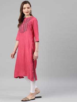 Pink embroidered viscose rayon ethnic-kurtis 3