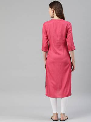 Pink embroidered viscose rayon ethnic-kurtis 4