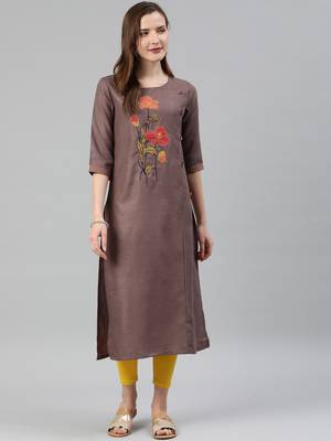 Grey embroidered cotton ethnic-kurtis 1