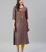 Grey embroidered cotton ethnic-kurtis