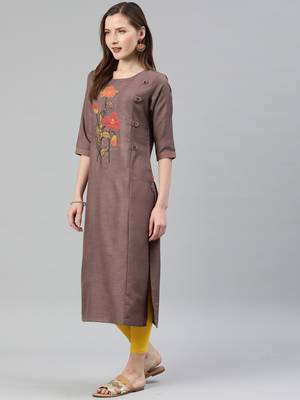 Grey embroidered cotton ethnic-kurtis 4