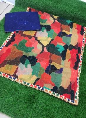 Multi Color Print And Sequnce Work Georgette Bollywood Saree With Blouse 3