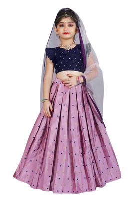 Kids Cotton Silk Blue Blouse And Pink Lehenga Choli Set  1
